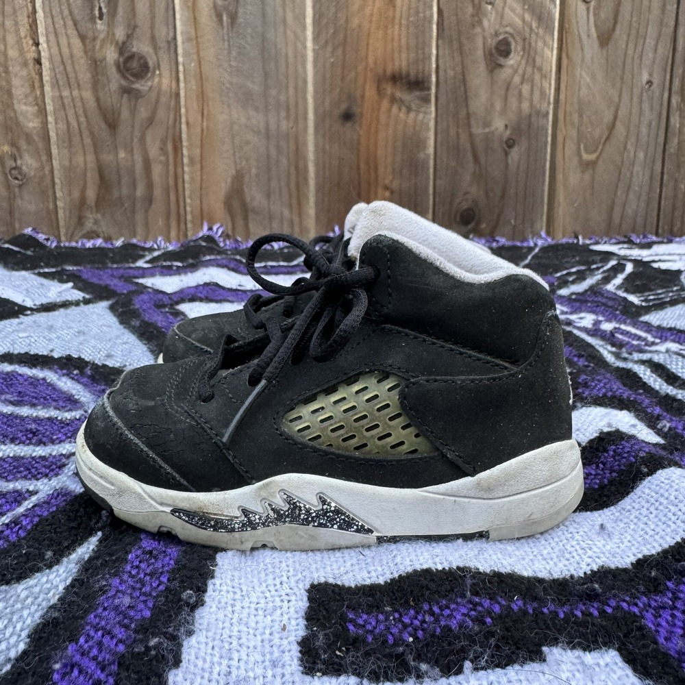 Size 6C - Nike Boys Air Jordan 5 440890-035 Black Basketball Shoes Sneakers